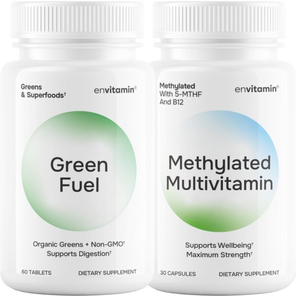 Frasco de Green Fuel y Multivitamínico Metilado