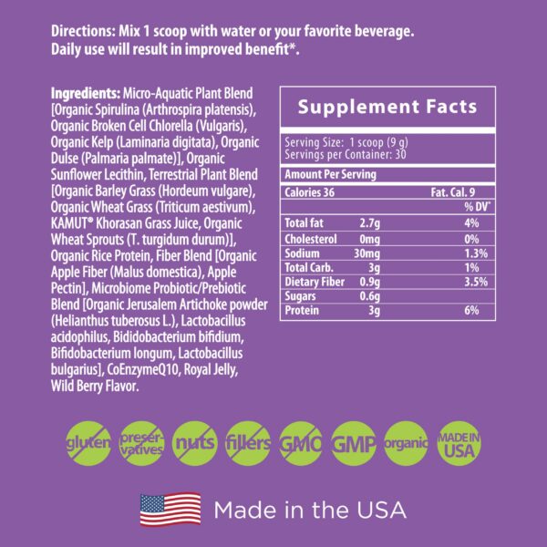 Etiqueta Green Power Greens en frasco