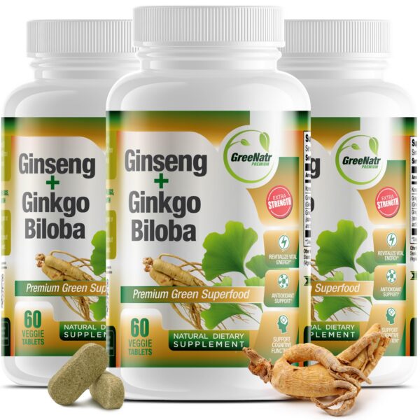 GreeNatr suplemento ginkgo biloba y ginseng rojo 3 botellas