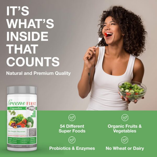 Greens First PRO caja lateral con ingredientes naturales
