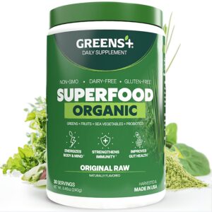 Version 1.0.0 Greens+ RAW Superfood polvo en frasco