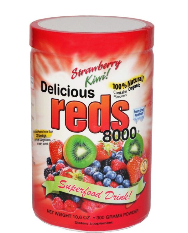 Greens World Deliciosos Rojos 8000 Sabor Fresa-Kiwi en empaque