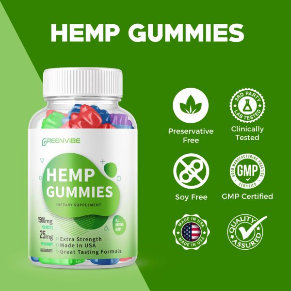 Version 1.0.0 Etiqueta y frasco de Greenvibe Hemp Gummies