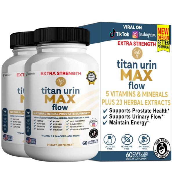 Version 1.0.0 Frente de la etiqueta Titan Urin Max Flow