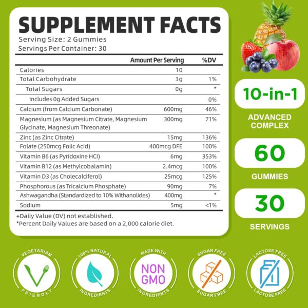 Etiqueta del envase GrnLife calcio magnesio zinc