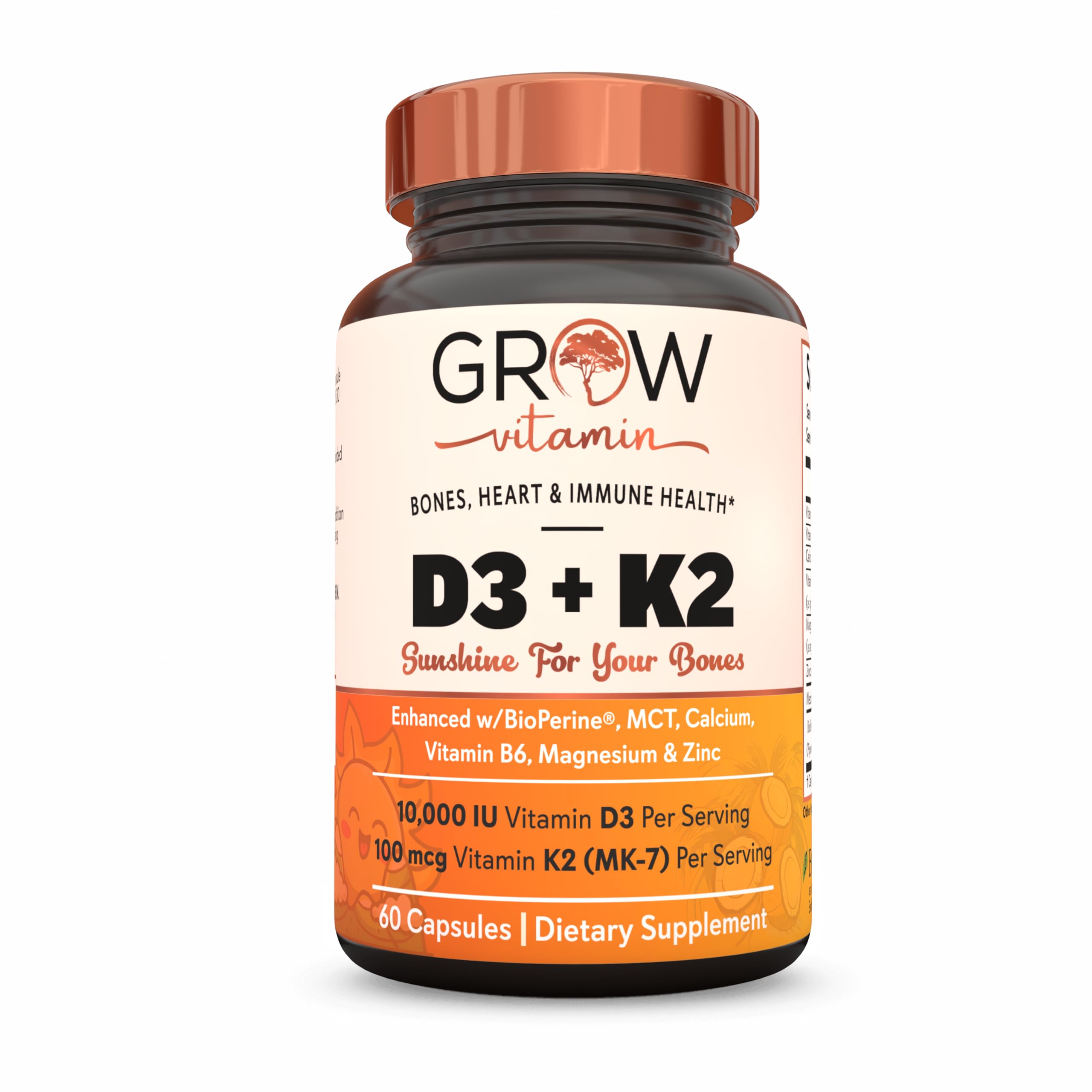 grow vitamin Vitamin D3 K2, 10,000 IU, Calcium Zinc Magnesium
