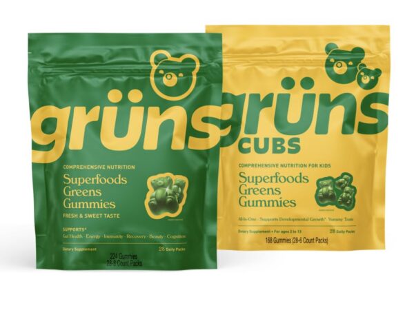 Frente del empaque Grüns Adultos y Niños Superfood Greens