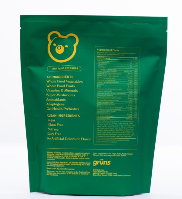 Interior de la caja Grüns con porciones