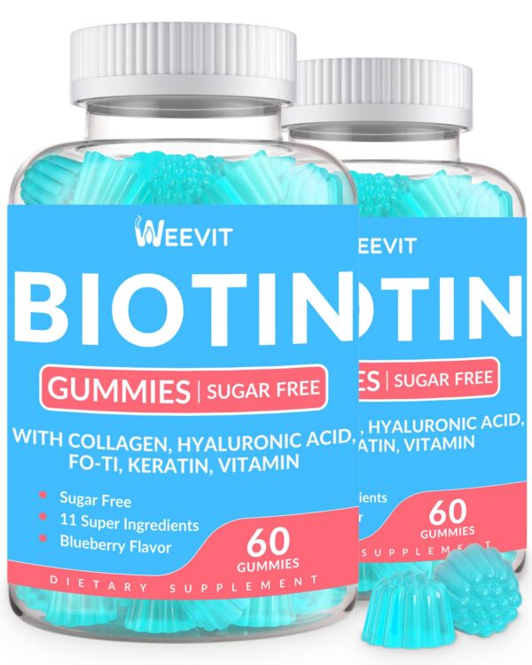 Gummies sin azúcar biotina 10000mcg con colágeno y ácido hialurónico
