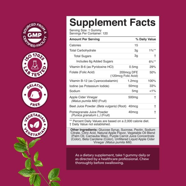 Gummies vinagre sidra manzana con vitamina B12 y remolacha