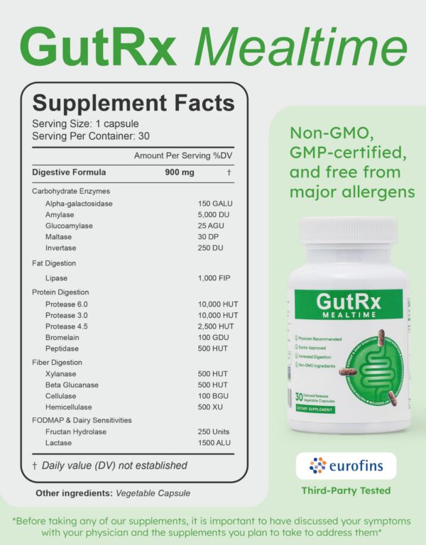 Version 1.0.0 Etiqueta GutRx Overgrowth y cepas probióticas
