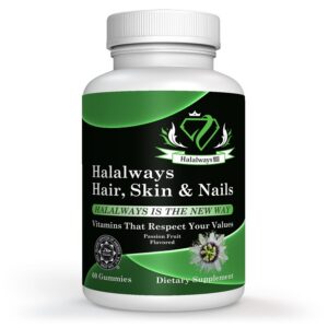 Version 1.0.0 Frente de frasco Halalways Hair Skin Nails Gomitas