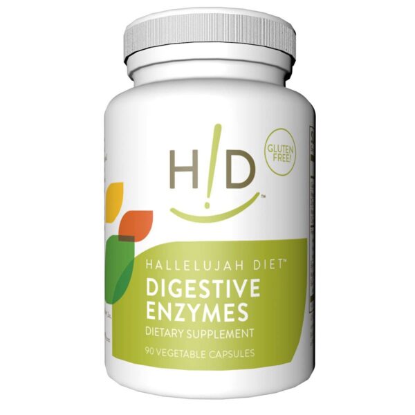 Frontal de Hallelujah Diet Digestive Enzymes 90 cápsulas veganas