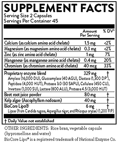 Etiqueta y detalles de enzimas digestivas Hallelujah Diet