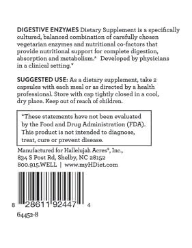 Envase vegano sin gluten Hallelujah Diet Enzimas