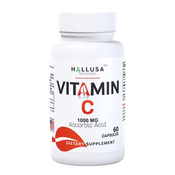Frasco Hallusa Natural vitamina C antioxidante 60 cápsulas
