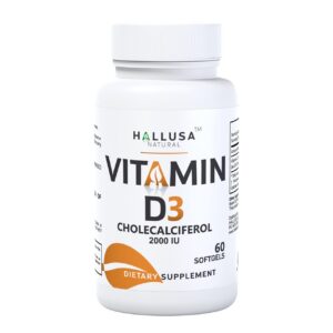 Version 1.0.0 Hallusa Natural vitamina D3 2000 UI botella frontal