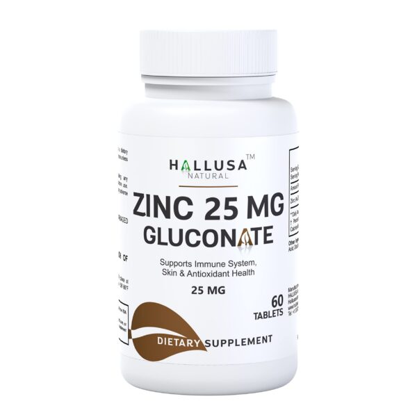 Version 1.0.0 Frente del frasco Hallusa Natural Zinc 25 mg gluconato
