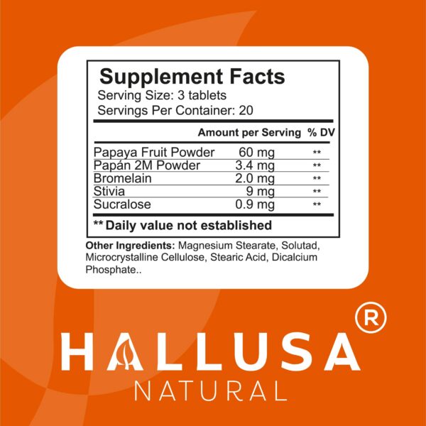 Frasco 60 tabletas Hallusa Papaya Enzyme