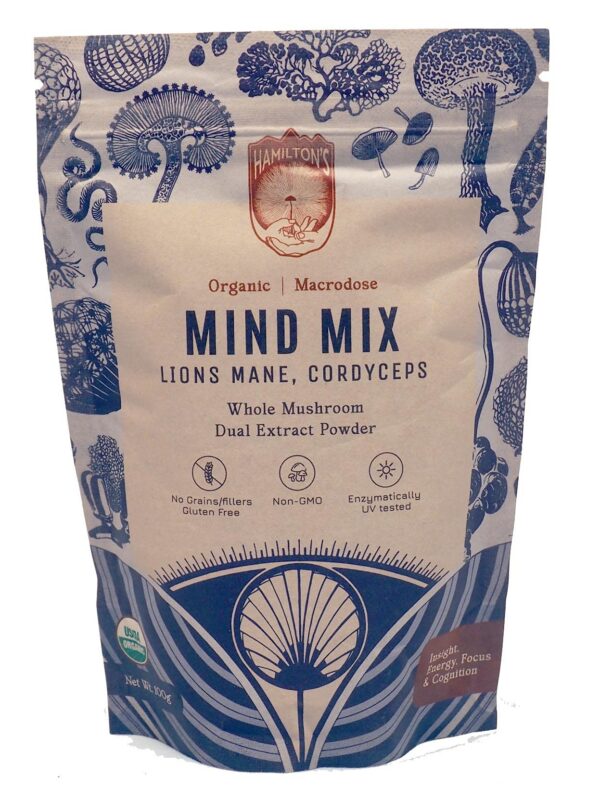 Envase de polvo Hamilton’s Mind Mix melena de león y cordyceps