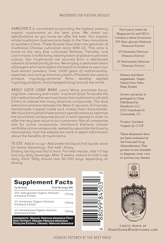 Detalle envase polvo extracto hongo Melena de León Hamilton's