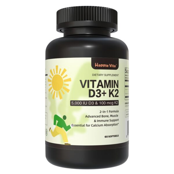 Botella HappieVita vitamina D3 y K2 60 softgels