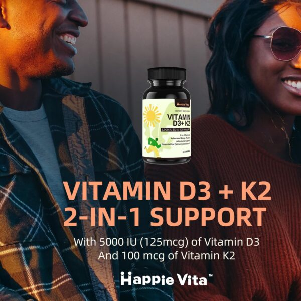 Frasco HappieVita vitamina D3 y K2 para salud ósea
