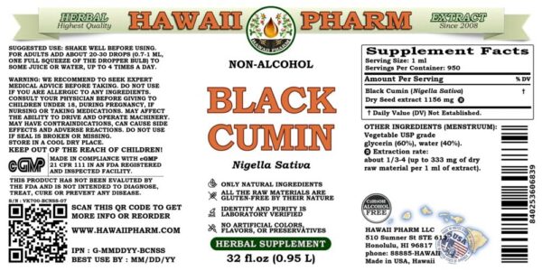 Etiqueta de Hawaii Pharm Black Cumin extract