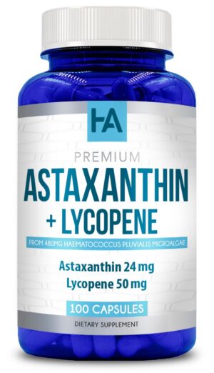 Envase frontal del suplemento de astaxantina y licopeno