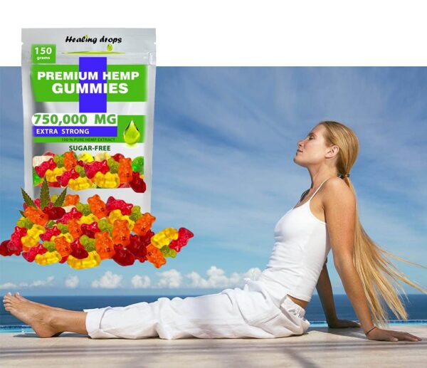 Gomitas de cáñamo color ámbar en frasco