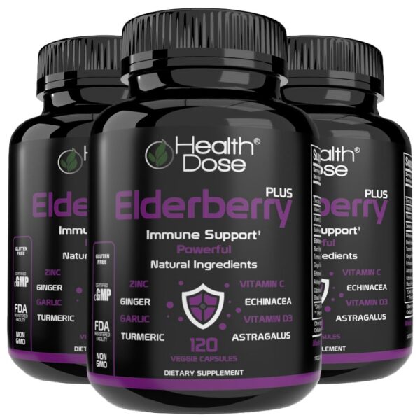 Health Dose cápsulas Elderberry Plus para sistema inmune y bienestar anual