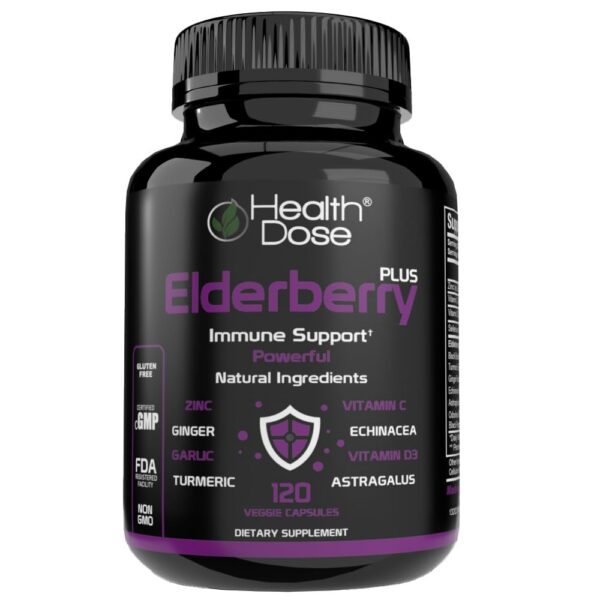 Health Dose Elderberry Plus cápsulas veganas para soporte inmunológico