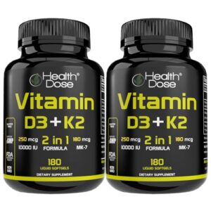 Health Dose vitamina D3 y K2 suplemento 180 softgels