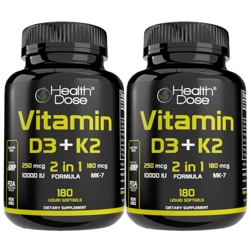 Health Dose vitamina D3 y K2 suplemento 180 softgels