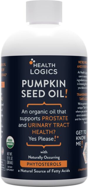 Health Logics Pumpkin Seed Oil botella con etiqueta