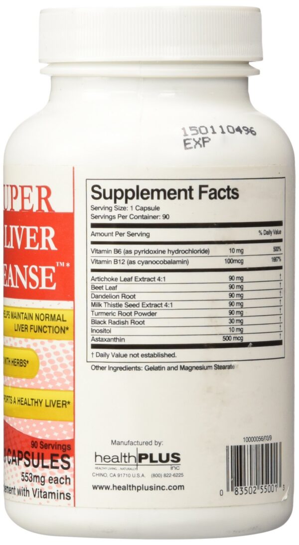 Version 1.0.0 Etiqueta Health Plus limpieza hepática suplementaria