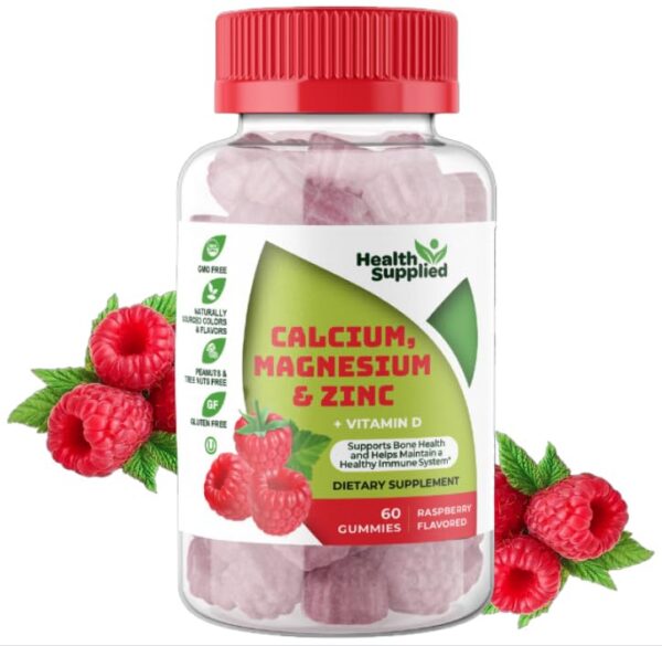 Frente del envase Health Supplied Calcium Magnesium Zinc Gummies