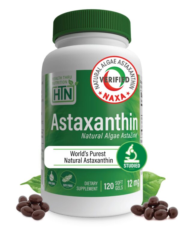Astaxantina Health Thru Nutrition capsulas y etiqueta