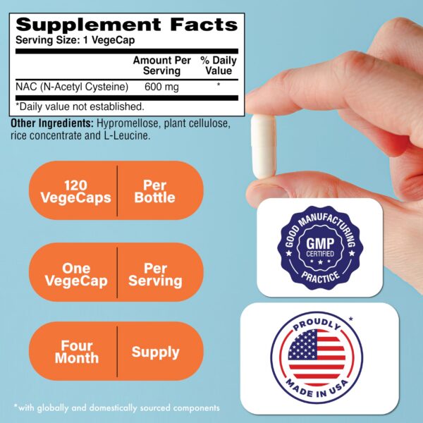 Frasco NAC 600 mg cápsulas vista lateral