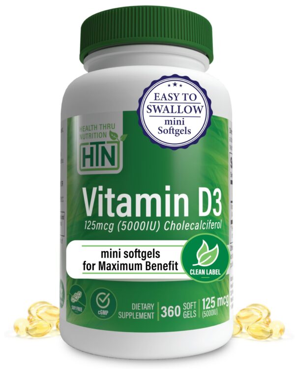 Health Thru Nutrition Vitamina D3 5000 UI 360 softgels orgánicos