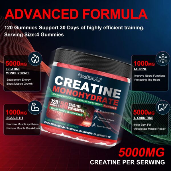 Health4All Creatina gomitas sabor fresa etiqueta trasera