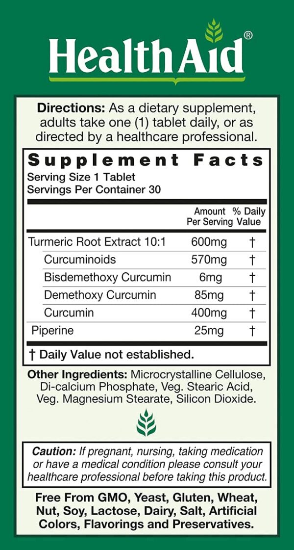 HealthAid curcumina 30 tabletas apoyo absorción optimizada