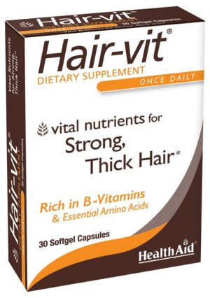 HealthAid Hair-VIT frasco y cápsulas