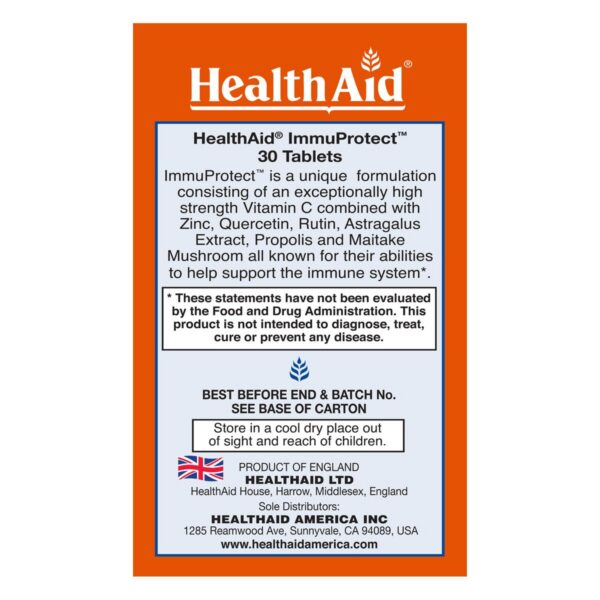 Version 1.0.0 HealthAid Immuprotect bottle back label