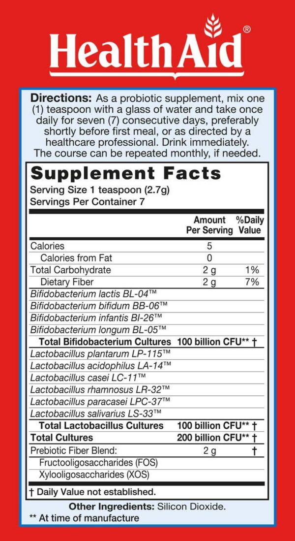 HealthAid Probio suplemento vegano sin gluten ni lácteos 200 mil millones