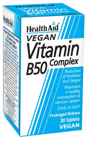 Version 1.0.0 HealthAid Vit B50 complejo suplemento caja frontal