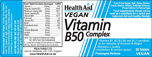 HealthAid Vit B50 complejo tabletas blister