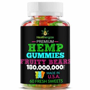 Frente del frasco Healthergize Hemp Gummies 60 piezas
