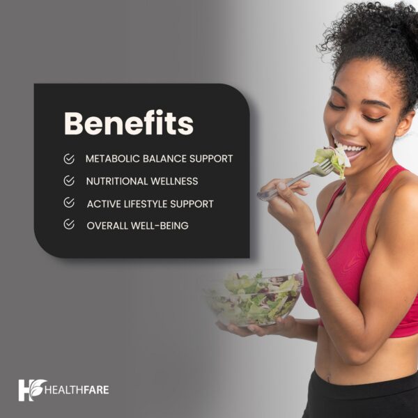 Frasco HealthFare con etiqueta visible