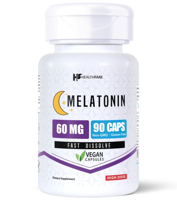 Healthfare melatonina 60mg cápsulas vegetarianas botella